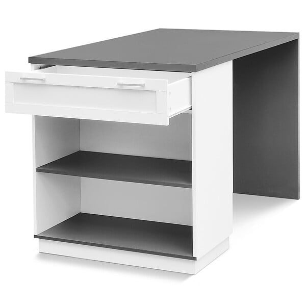 ID MARKET - Ilot central mange-debout 4 personnes VITO 130 cm blanc et plateau gris - large
