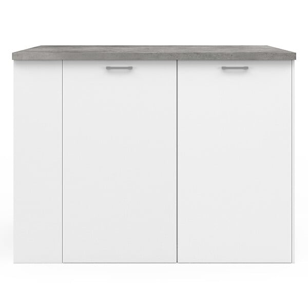 ID MARKET - Ilot central TIBO 120 cm bois blanc avec plan de travail façon béton - large