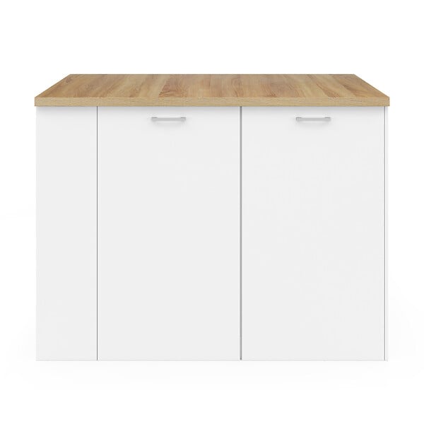 ID MARKET - Ilot central TIBO 120 cm bois blanc avec plan de travail façon hêtre - large
