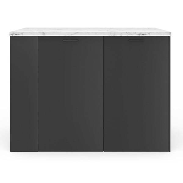 ID MARKET - Ilot central TIBO 120 cm bois noir avec plan de travail effet marbre ALASKA - large