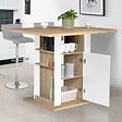 ID MARKET - Ilot central UGO 110 cm bois blanc et imitation hêtre avec rangements - vignette