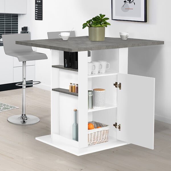ID MARKET - Ilot central UGO 110 cm plateau effet béton et blanc avec rangements - large