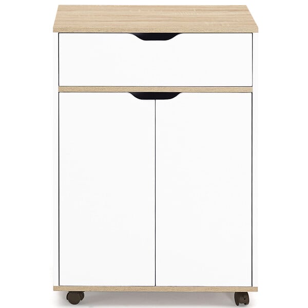 ID MARKET - Desserte de cuisine COSY placard avec tiroir bois blanc et plateaux façon hêtre L.60 CM - large