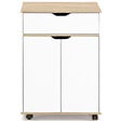 ID MARKET - Desserte de cuisine COSY placard avec tiroir bois blanc et plateaux façon hêtre L.60 CM - vignette