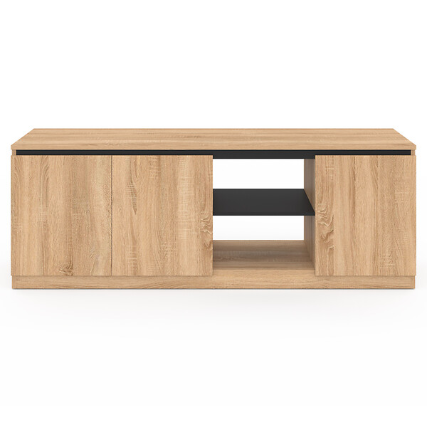 ID MARKET - Meuble TV TOMI 3 portes bois façon hêtre et noir 140 cm - large