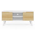 ID MARKET - Meuble TV 110 cm FINN blanc 2 portes façon hêtre - vignette