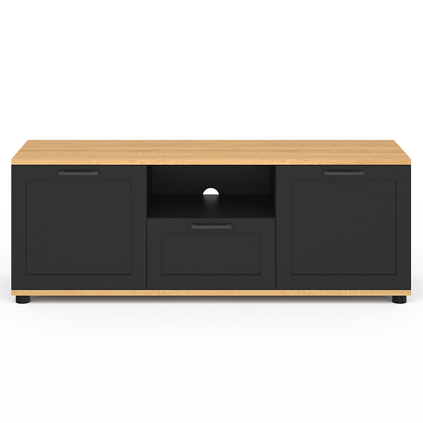 ID MARKET - Meuble TV 110 cm VITO avec tiroir et niche noir et bois - large