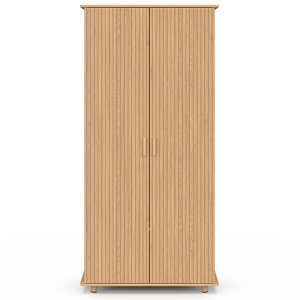 ID MARKET - Armoire 2 portes JULIETTE effet lattes tasseau bois coloris chêne penderie 80 cm avec étagères rangement - large