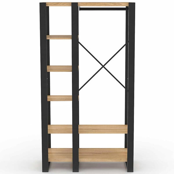 ID MARKET - Dressing penderie étagère ONYX bois et noir - large