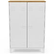 ID MARKET - Armoire basse ESTER 2 portes métal blanc et plateau bois design industriel - vignette