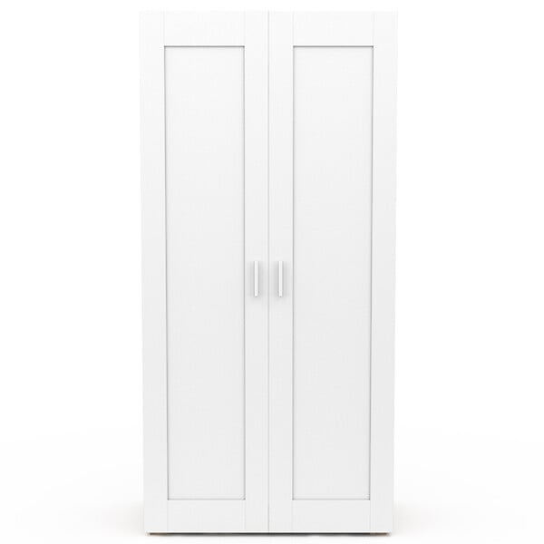 ID MARKET - Armoire 2 portes VITO blanc et bois penderie 80 cm avec étagères rangement maxi capacité - large