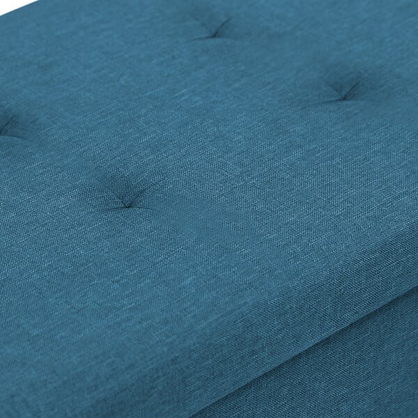 ID MARKET - Banc coffre rangement sur pieds 76 cm tissu bleu canard - large