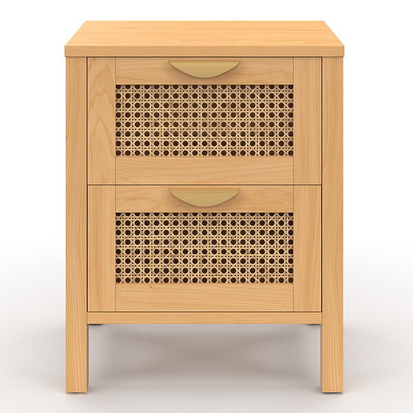 ID MARKET - Lot de 2 tables de chevet EDHEN 2 tiroirs cannage et bois - large