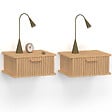 ID MARKET - Lot de 2 tables de chevet murales JULIETTE 1 tiroir étagère suspendue lattes tasseau bois - vignette