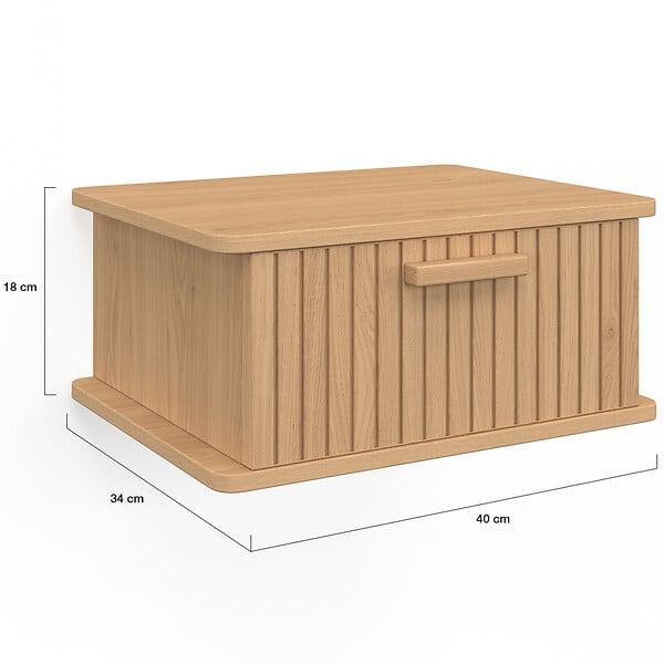ID MARKET - Lot de 2 tables de chevet murales JULIETTE 1 tiroir étagère suspendue lattes tasseau bois - large