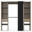 ID MARKET - Dressing extensible double MERYL 120/180 x 50 x 180 cm hêtre avec étagères hêtre + double penderie + rideau noir - vignette