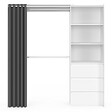 ID MARKET - Dressing extensible MARTY 120/170 x 50 x 180 cm blanc avec 3 tiroirs + étagères + double penderie + rideau gris - vignette