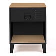 ID MARKET - Lot de 2 tables de chevet ESTER 1 tiroir métal noir avec niche et plateau façon hêtre design industriel - vignette