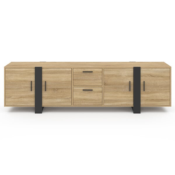 ID MARKET - Meuble TV 180 cm PHOENIX avec rangements bois et noir - large