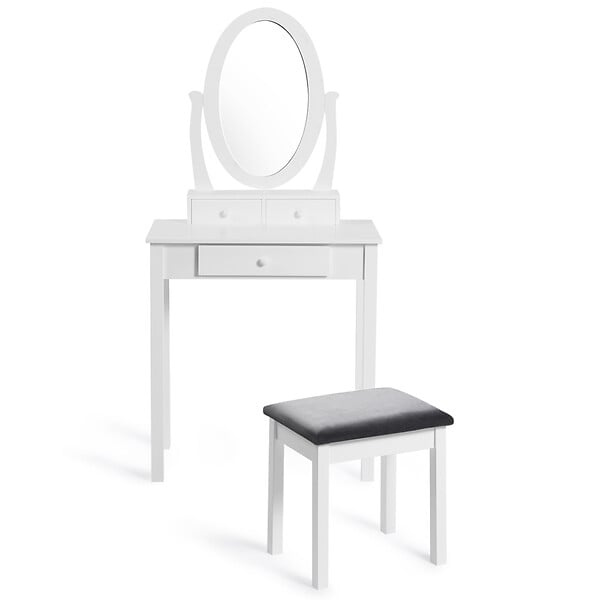 ID MARKET - Coiffeuse BETTY avec miroir et tabouret - large