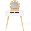 ID MARKET - Coiffeuse scandinave 2 tiroirs HORIA bois et blanc avec miroir LED - vignette