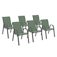 ID MARKET - Lot de 6 chaises de jardin LYMA métal et textilène empilables vert olive - vignette