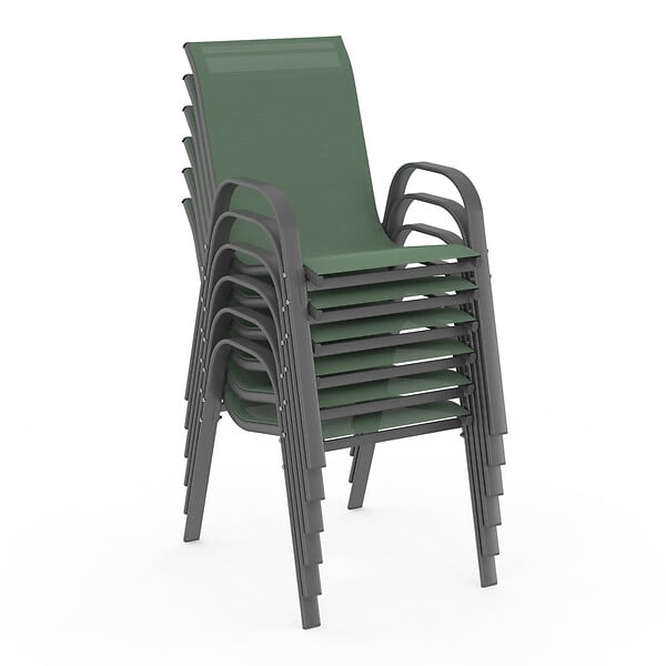 ID MARKET - Lot de 6 chaises de jardin LYMA métal et textilène empilables vert olive - large