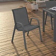 ID MARKET - Lot de 4 chaises de jardin LYMA métal et textilène empilables gris anthracite - vignette