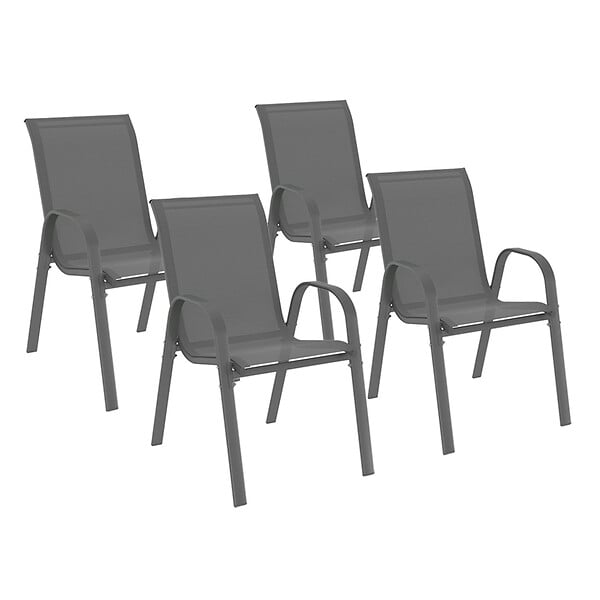ID MARKET - Lot de 4 chaises de jardin LYMA métal et textilène empilables gris anthracite - large