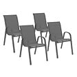 ID MARKET - Lot de 4 chaises de jardin LYMA métal et textilène empilables gris anthracite - vignette