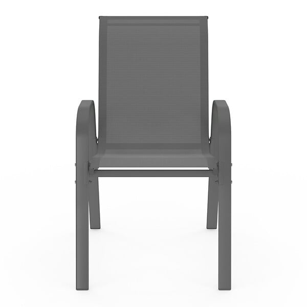 ID MARKET - Lot de 4 chaises de jardin LYMA métal et textilène empilables gris anthracite - large