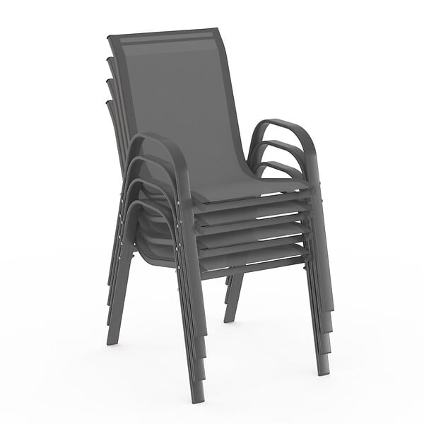 ID MARKET - Lot de 4 chaises de jardin LYMA métal et textilène empilables gris anthracite - large