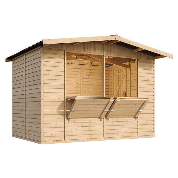 TIMBELA - TIMBELA M150 - Maison de jardin en bois - Grand stand de vendeur avec comptoir - H232 x L336x l263 cm/6 m² - large