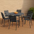 OVIALA - Ensemble table de jardin ronde et 6 fauteuils acier gris - Palavas - vignette