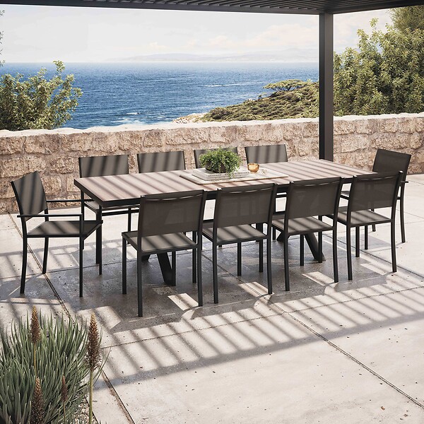 OVIALA - Table extensible aluminium et céramique avec 10 chaises - Tivoli - large