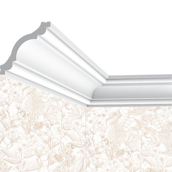 SANS - Corniche plafond Cimaises et Plus C08 - 8x8x200cm (h x p x L) - moulure décorative polyuréthane - large
