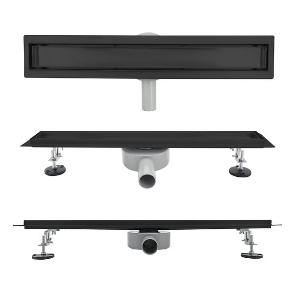 SANIVERRE - VINY Caniveau de douche 2en1 à encastrer L.90 cm, à carreler ou inox noir, drainage 36L/min, haut. réglable - large