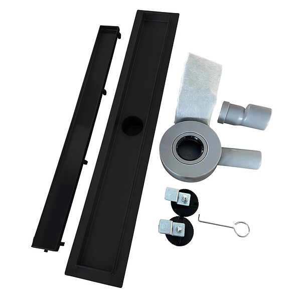 SANIVERRE - VINY Caniveau de douche 2en1 à encastrer L.90 cm, à carreler ou inox noir, drainage 36L/min, haut. réglable - large