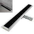 SANIVERRE - KODY Caniveau de douche L.80 cm verre noir et acier inoxydable, siphon anti-odeurs, drainage performant - vignette