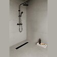 SANIVERRE - KODY Caniveau de douche L.80 cm verre noir et acier inoxydable, siphon anti-odeurs, drainage performant - vignette
