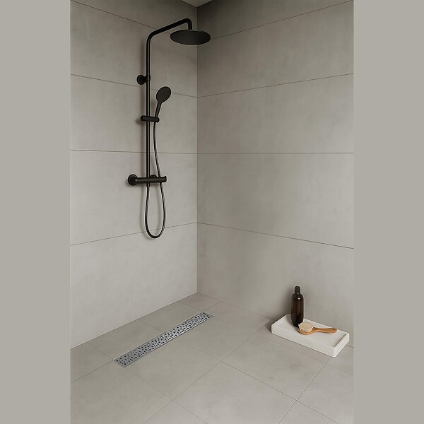 SANIVERRE - GUMI Caniveau de douche à l'Italienne motif bulle L.70 cm acier inoxydable, siphon anti-odeurs à débit élevé - large