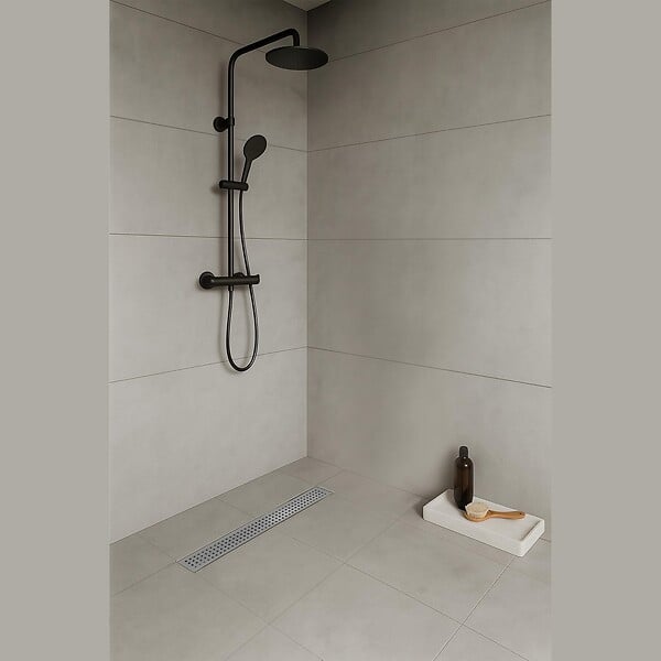 SANIVERRE - HOXY Caniveau douche à l’italienne motif en pointillé L.70 cm avec siphon anti-odeurs + filtre - large