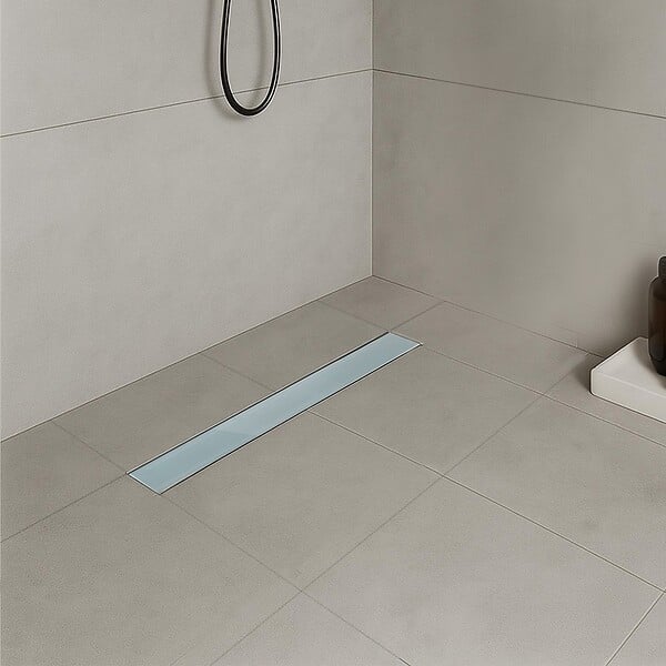SANIVERRE - DUKA Caniveau de douche L.80 cm verre blanc inox avec siphon 360°, drainage performant - large