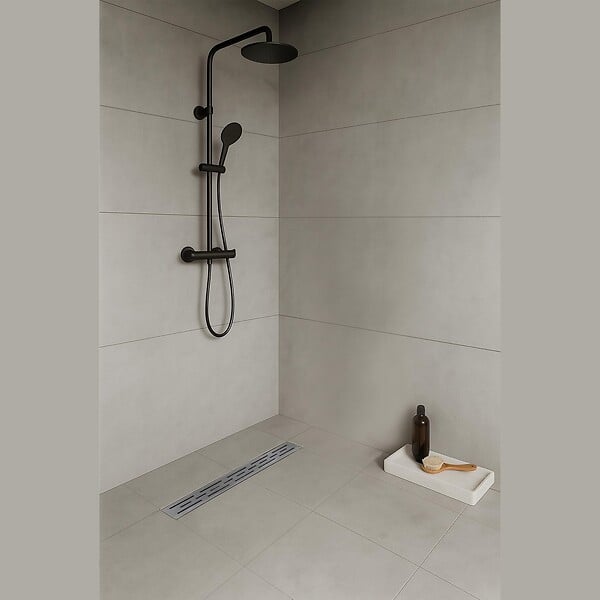 SANIVERRE - JAZY Caniveau de douche L.50 cm design linéaire, acier inoxydable, siphon anti-odeurs, drainage élevé - large