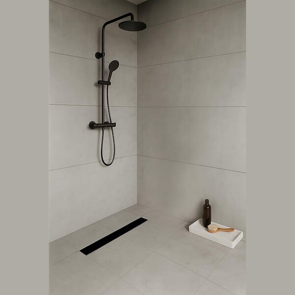 SANIVERRE - DUKA Caniveau de douche L.50 cm verre noir inox avec siphon 360°, drainage performant - large