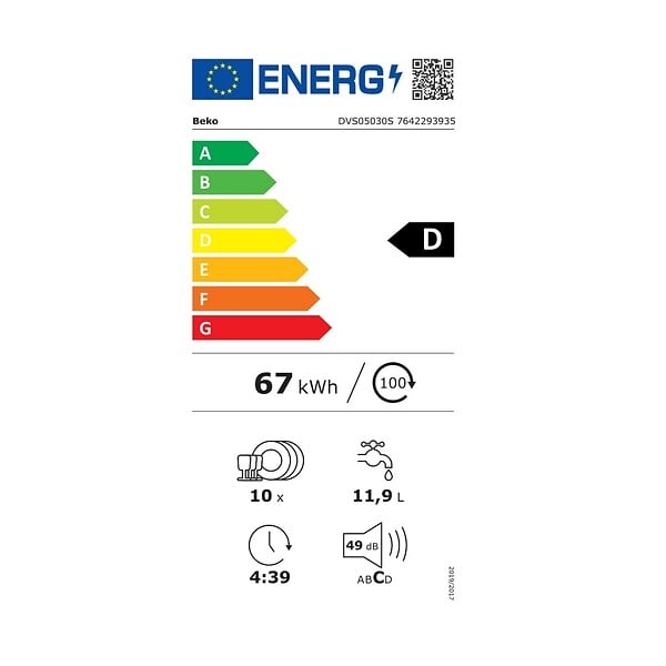 BEKO - lave-vaisselle 45cm 10 couverts 49db silver - DVS05030S - large