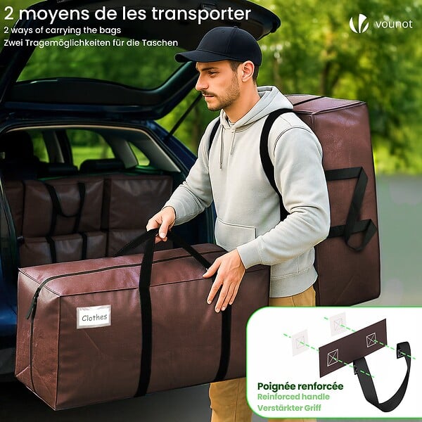 VOUNOT - Lot de 10 sacs de demenagement grand format avec sangles et poignee marron - large