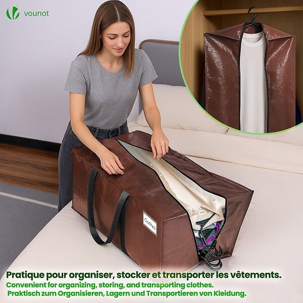 VOUNOT - Lot de 10 sacs de demenagement grand format avec sangles et poignee marron - large