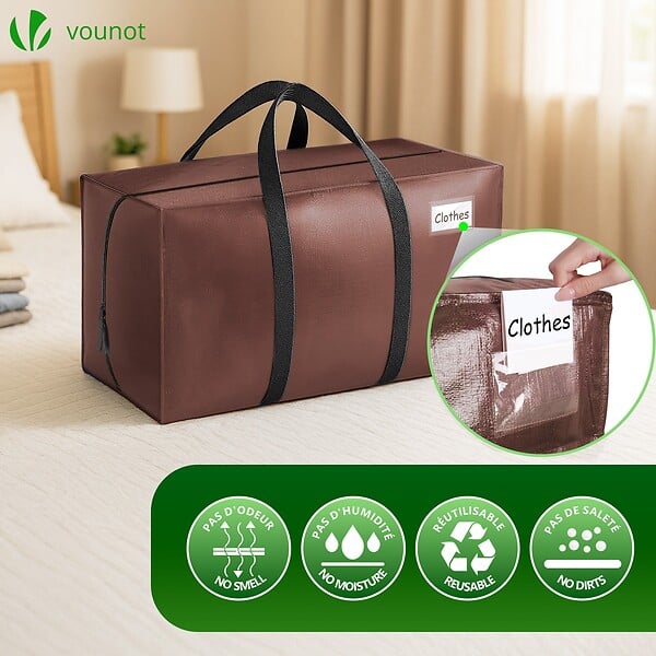 VOUNOT - Lot de 10 sacs de demenagement grand format avec sangles et poignee marron - large