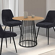 ID MARKET - Table à manger ronde YUNA 4 personnes plateau bois et pied filaire en métal noir 80 cm - vignette